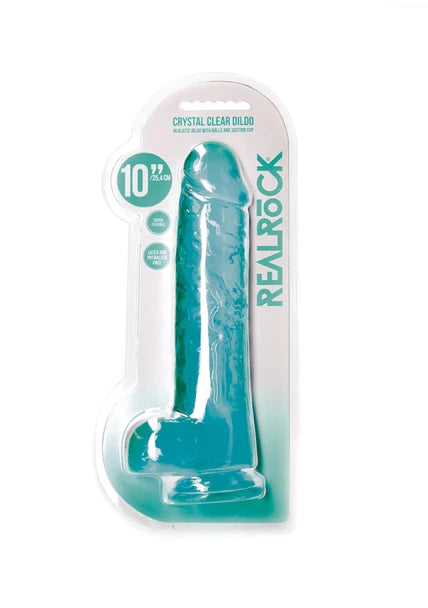 Realrock Realistic Dildo With Balls 10" / 25.4 cm Turquoise  - Club X